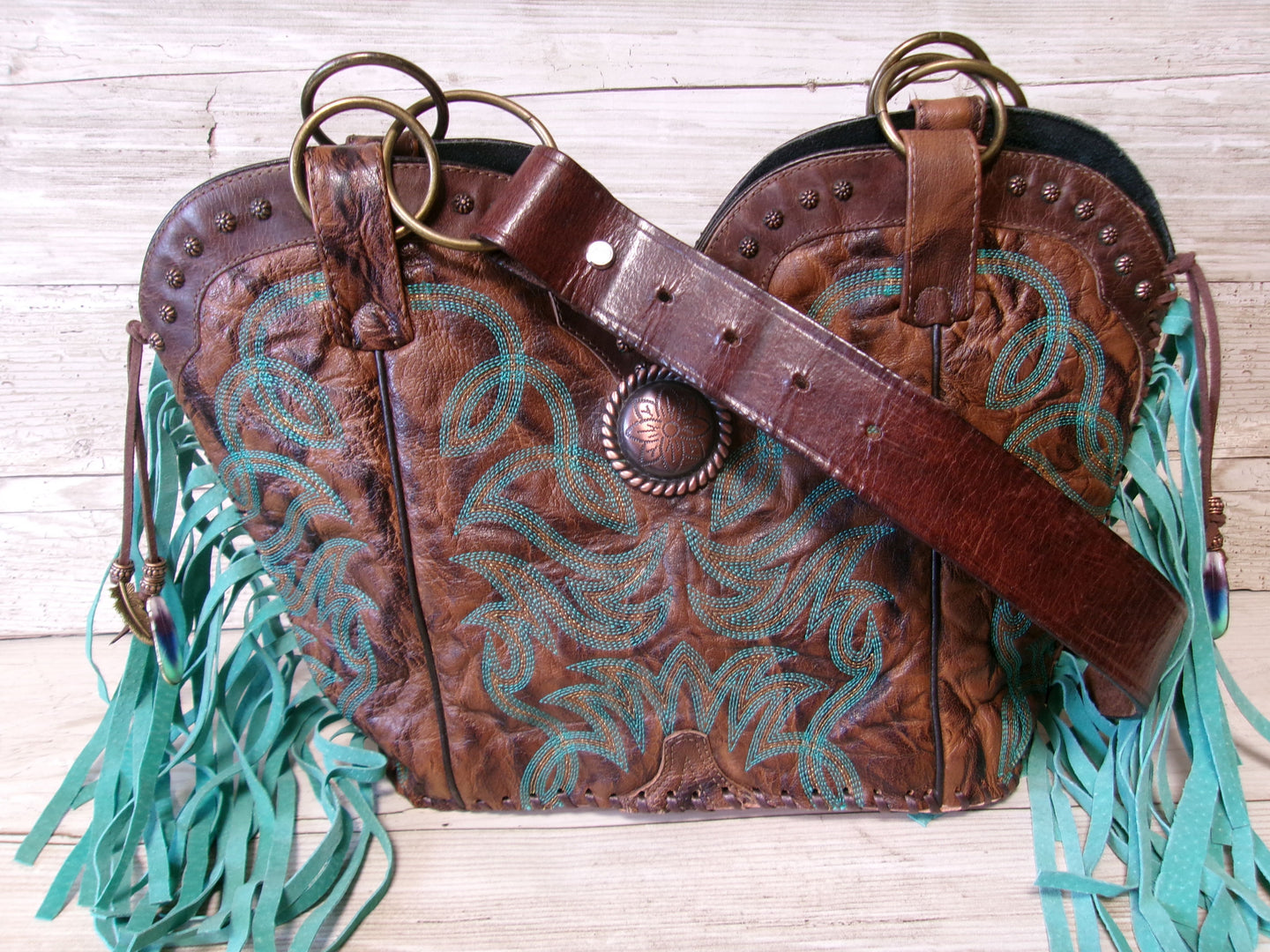 Double Cowboy Boot Purse with Fringe DB350